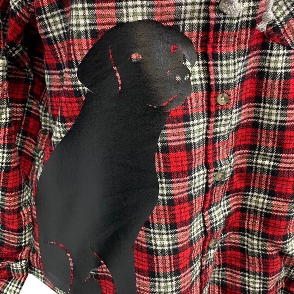 New Hand Printed Womens XXL Black Lab Dog Long Sleeve Plaid Flannel Hoodie - Picture 2 of 6